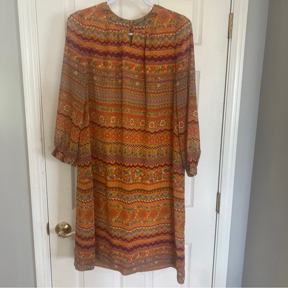 Howdy floral lined long sleeve shift dress boho granny core size Med cute